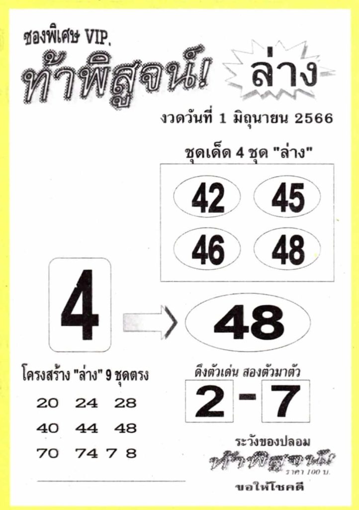 หวยท้าพิสูจน์ล่าง 1/6/66