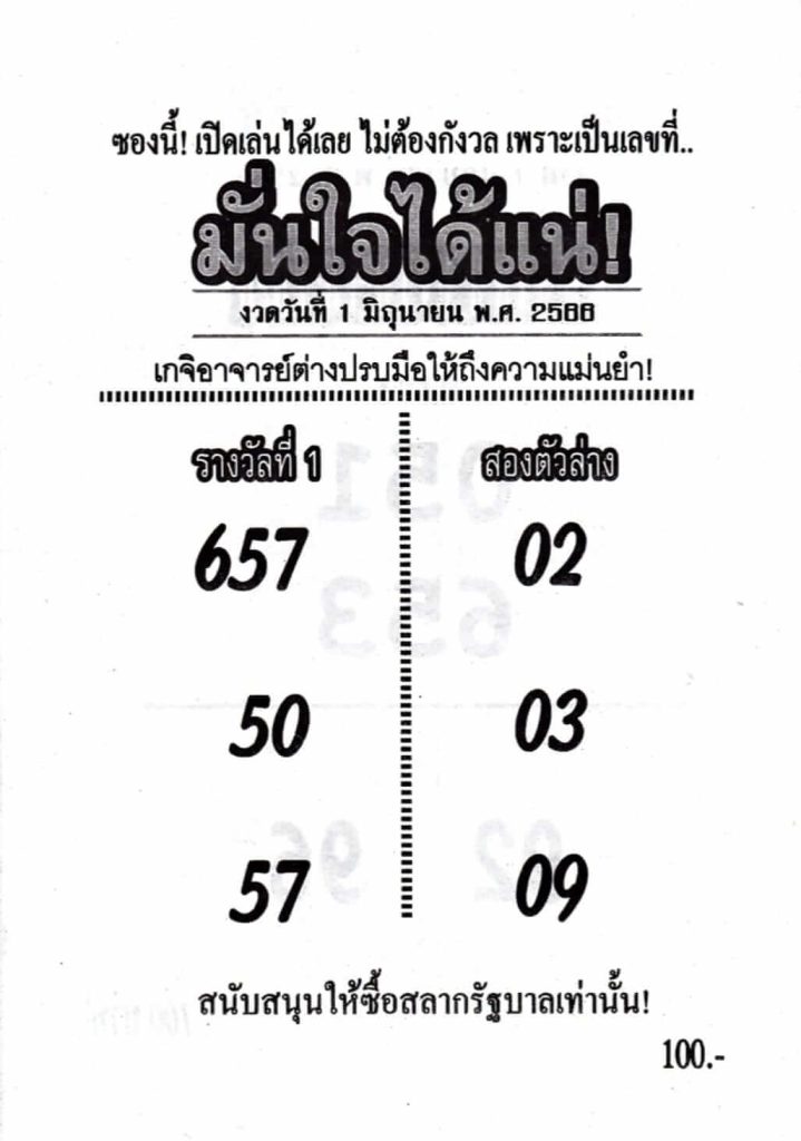 หวยมั่นใจได้แน่ 1/6/66