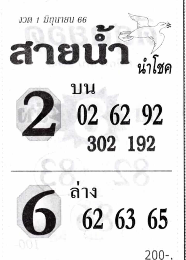 หวยสายน้ำนำโชค 1/6/66