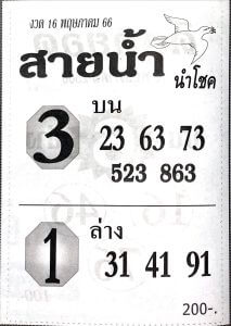 หวยสายน้ำนำโชค 16/5/66