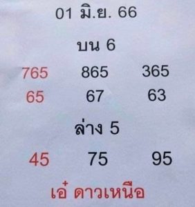 หวยเอ๋ดาวเหนือ 1/6/66