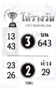 หวยโล่รางวัล 2/5/66