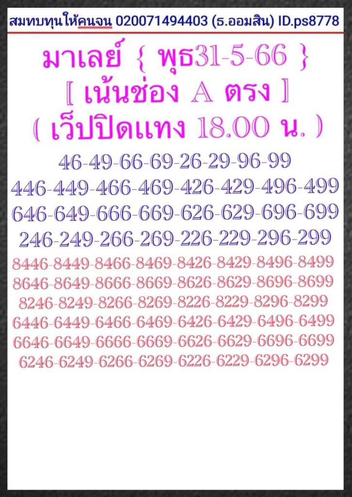 แนวทางหวยมาเลย์ 31/5/66 ชุดที่ 8