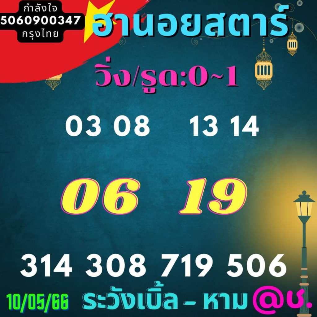 แนวทางหวยฮานอย 10/5/66 ชุดที่ 8