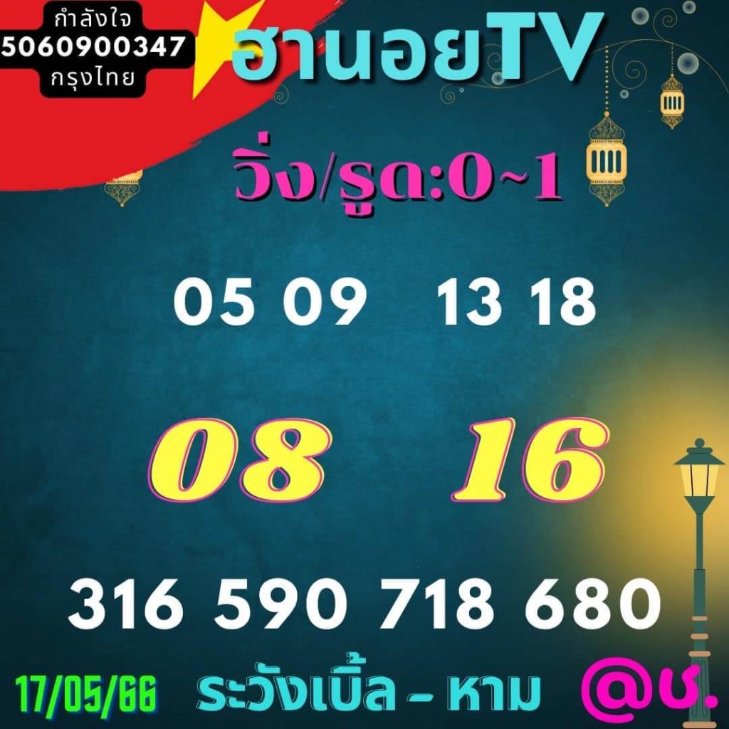 แนวทางหวยฮานอย 17/5/66 ชุดที่ 7