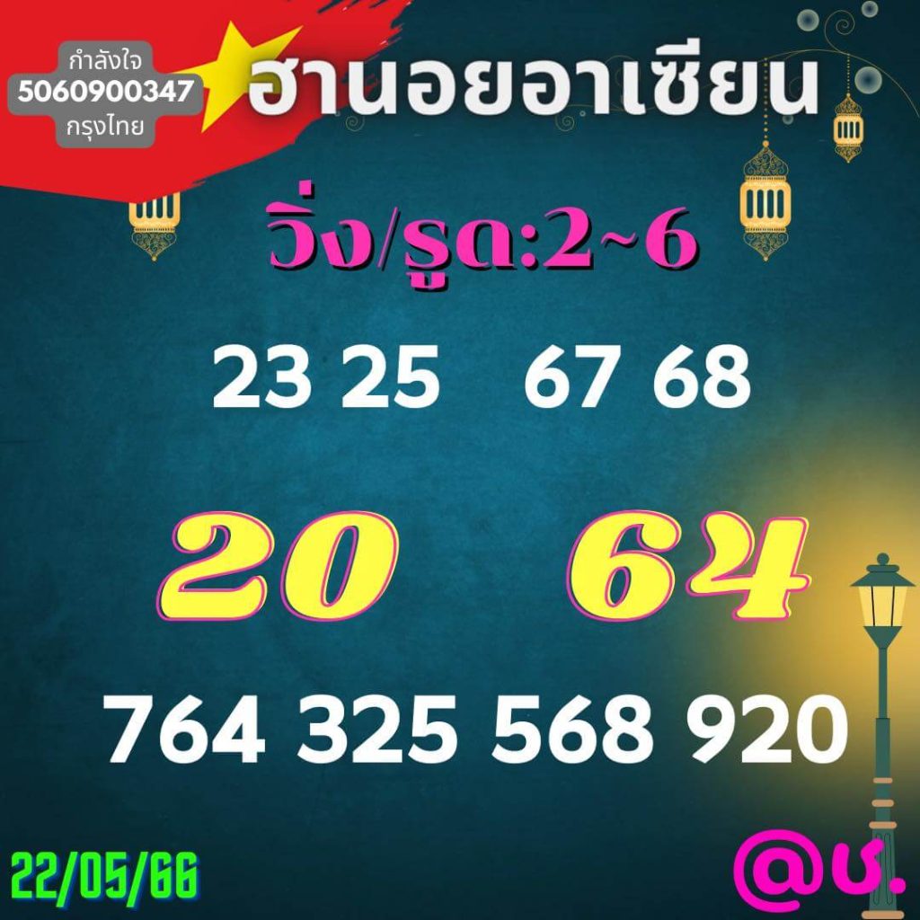 แนวทางหวยฮานอย 22/5/66 ชุดที่ 6