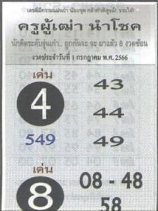 หวยครูผู้เฒ่านำโชค 1/7/66