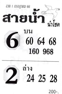 หวยสายน้ำนำโชค 1/7/66