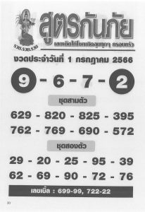 หวยสูตรกันภัย 1/7/66