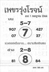 หวยเพชรรุ่งโรจน์ 1/7/66