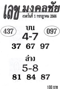 หวยเลขมงคลชัย 1/7/66