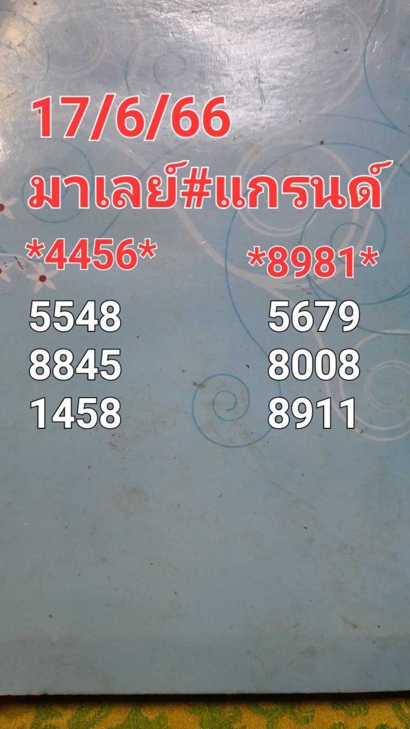 แนวทางหวยมาเลย์ 17/6/66 ชุดที่ 2