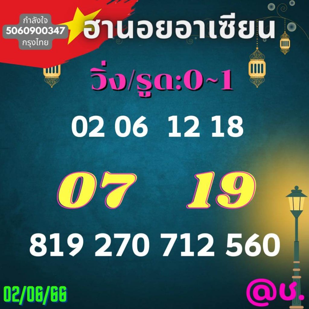 แนวทางหวยฮานอย 2/6/66 ชุดที่ 4