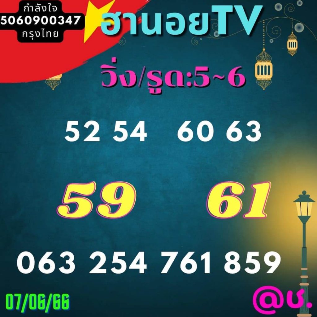 แนวทางหวยฮานอย 7/6/66 ชุดที่ 9