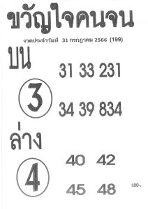 หวยขวัญใจคนจน 31/7/66