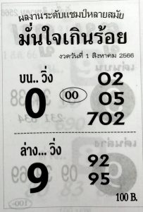 หวยมั่นใจเกินร้อย 31/7/66