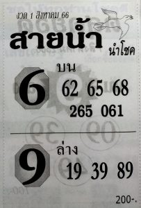หวยสายน้ำนำโชค 31/7/66