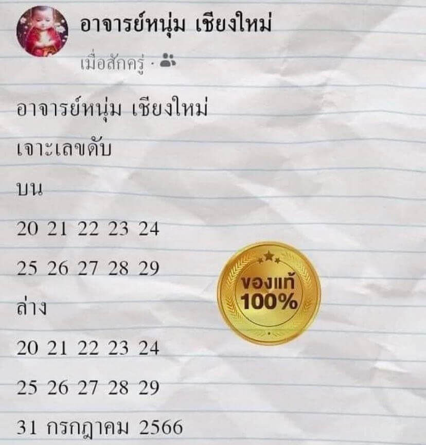 หวยอาจารย์เชียงใหม่ 31/7/66