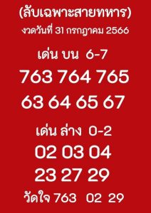 เลขลับเฉพาะสายทหาร 31/7/66