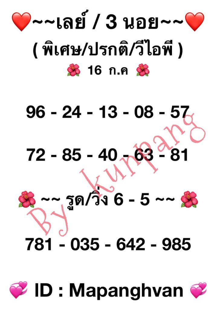 แนวทางหวยมาเลย์ 16/7/66 ชุดที่ 6