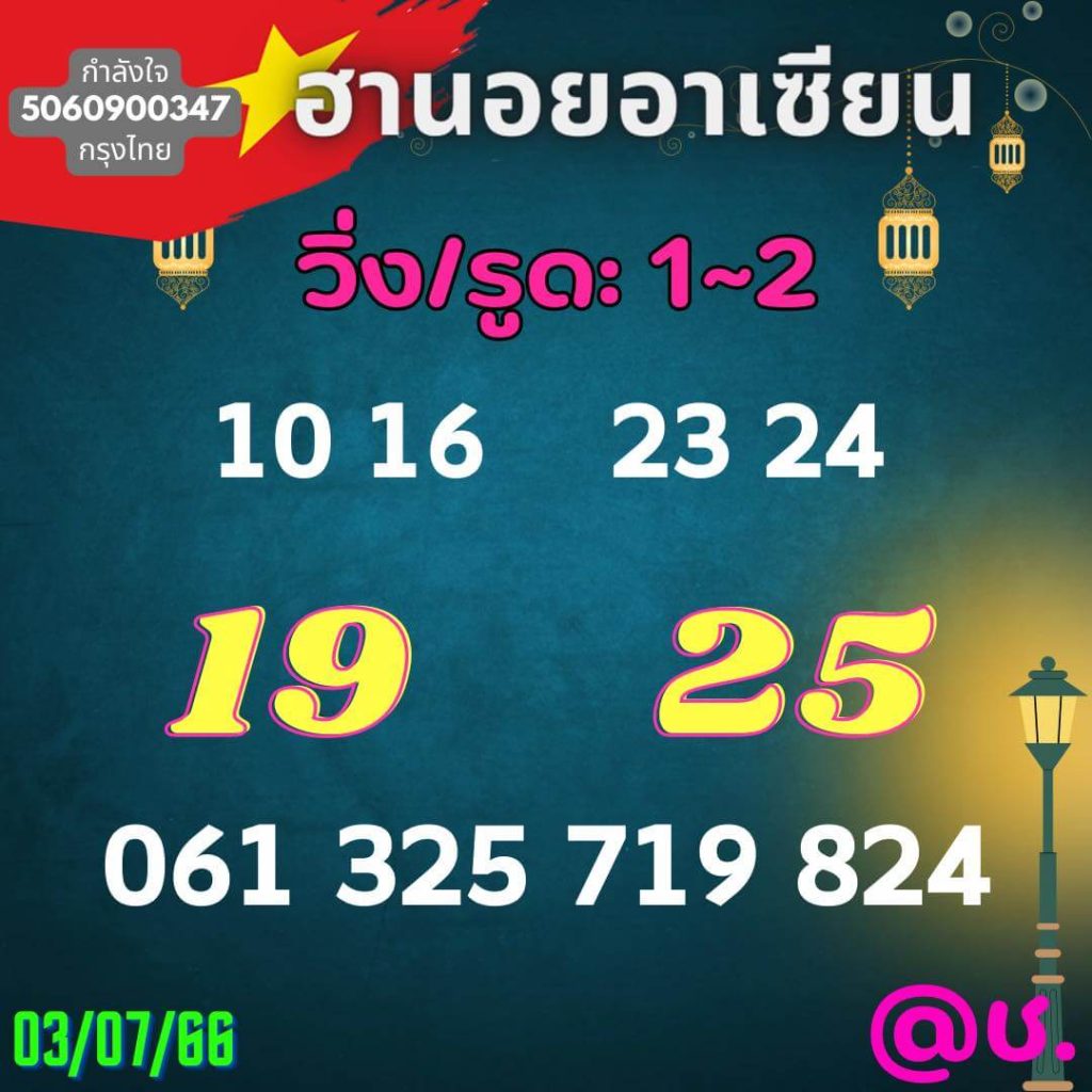 แนวทางหวยฮานอย 3/7/66 ชุดที่ 3