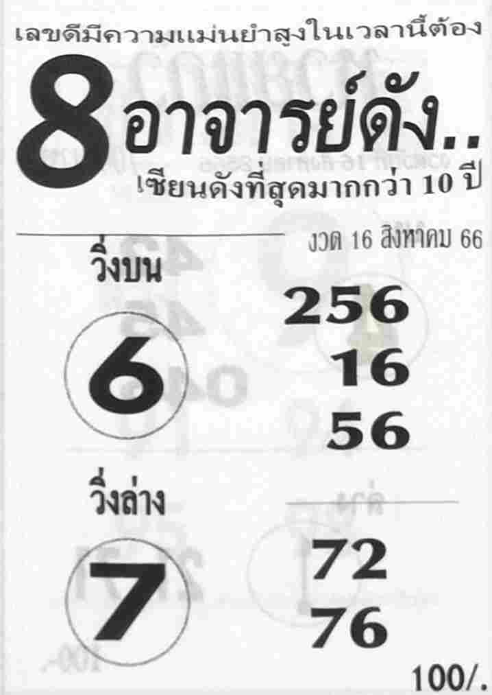 หวย8อาจารย์ดัง 16/8/66