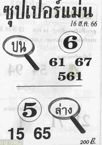 หวยซุปเปอร์แม่น 16/8/66