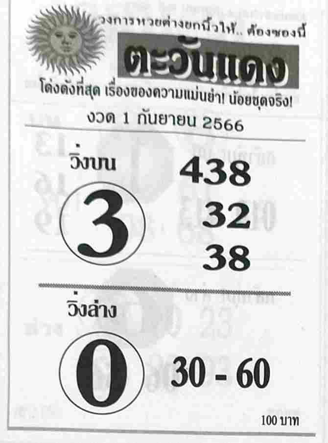 หวยตะวันแดง 1/9/66