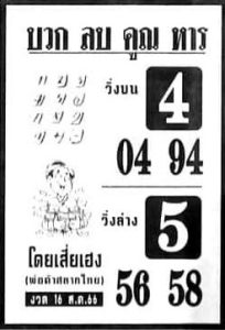 หวยบวกลบคูณหาร 16/8/66