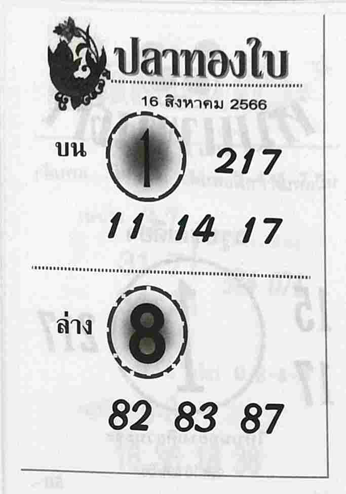 หวยปลาทองใบ 16/8/66