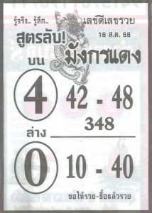 หวยมังกรแดง 16/8/66
