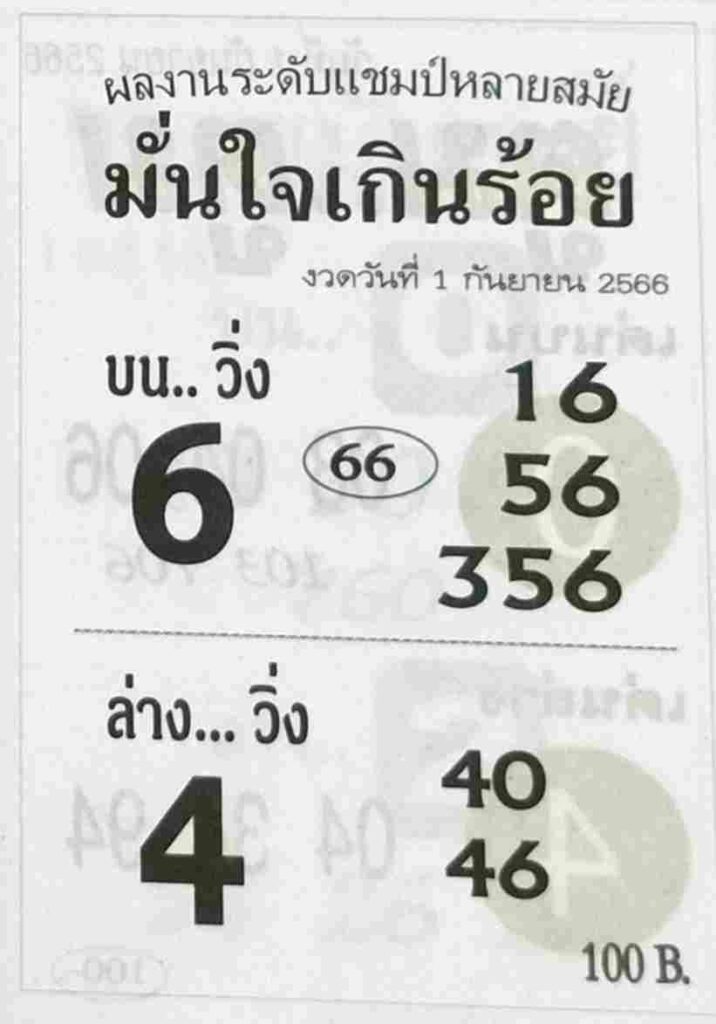 หวยมั่นใจเกินร้อย 1/9/66