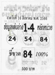หวยมาแน่ๆหน่วยล่าง 16/8/66
