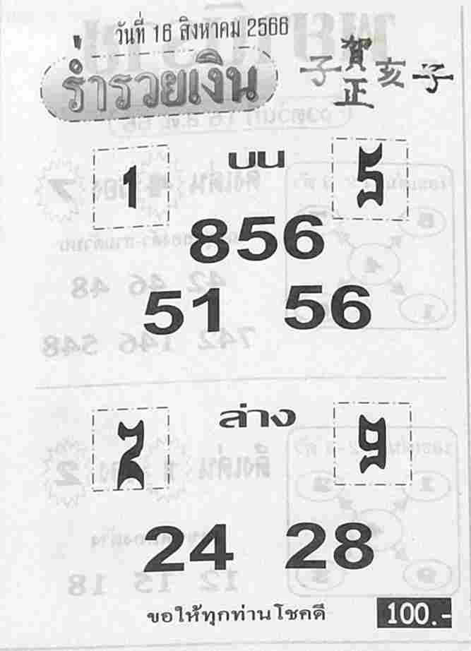 หวยร่ำรวยเงิน 16/8/66