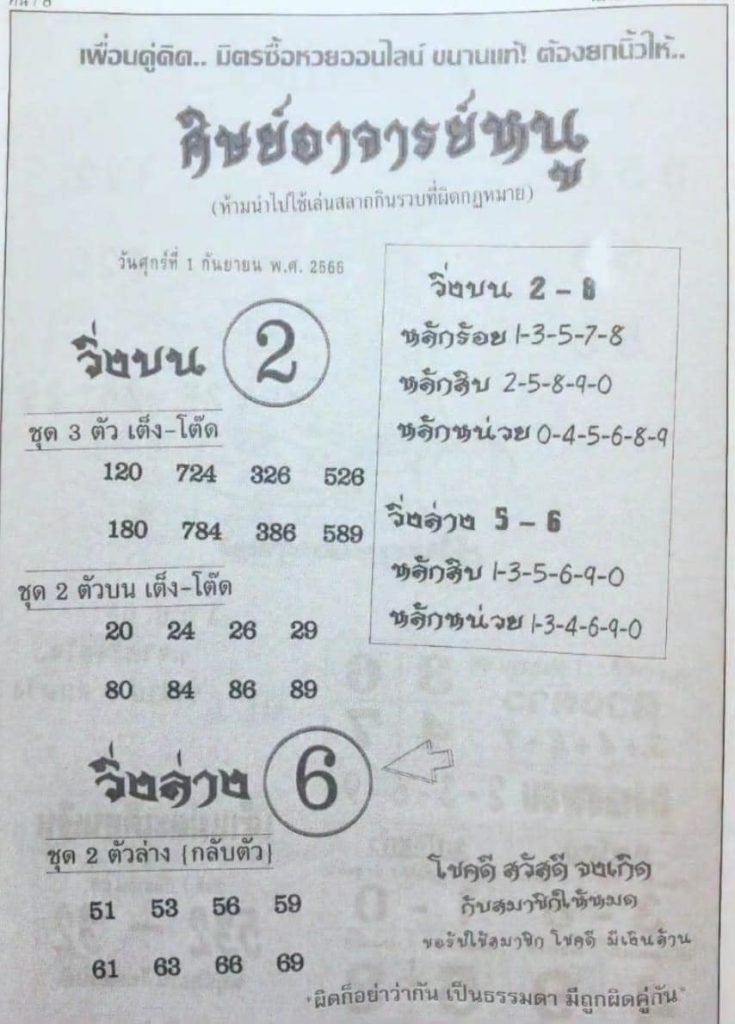 หวยศิษย์อาจารย์หนู 1/9/66