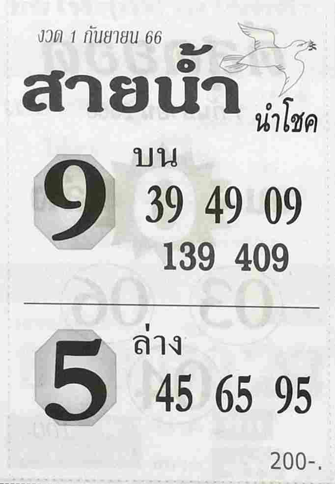 หวยสายน้ำนำโชค 1/9/66