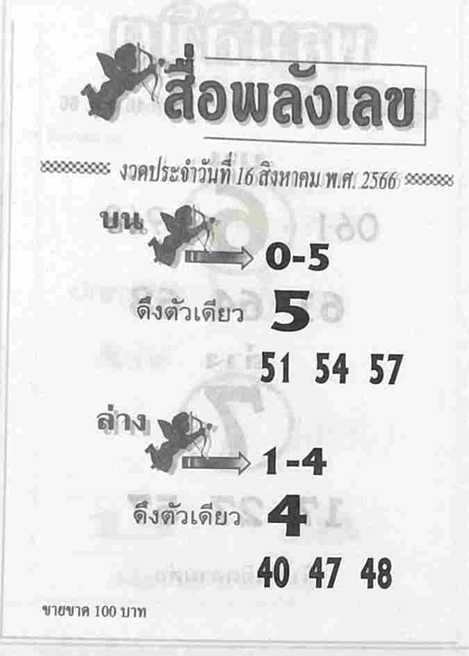 หวยสื่อพลังเลข 16/8/66