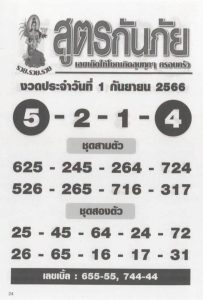 หวยสูตรกันภัย 1/9/66