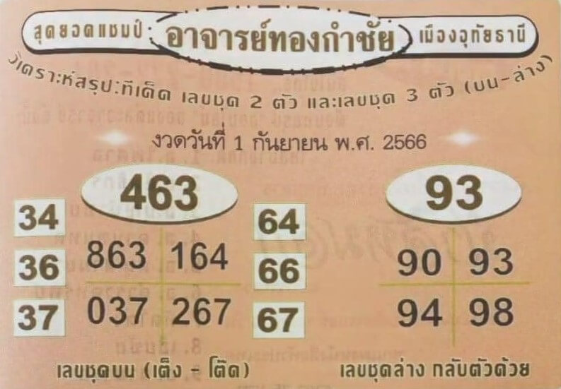หวยอาจารย์ทองกำชัย 1/9/66