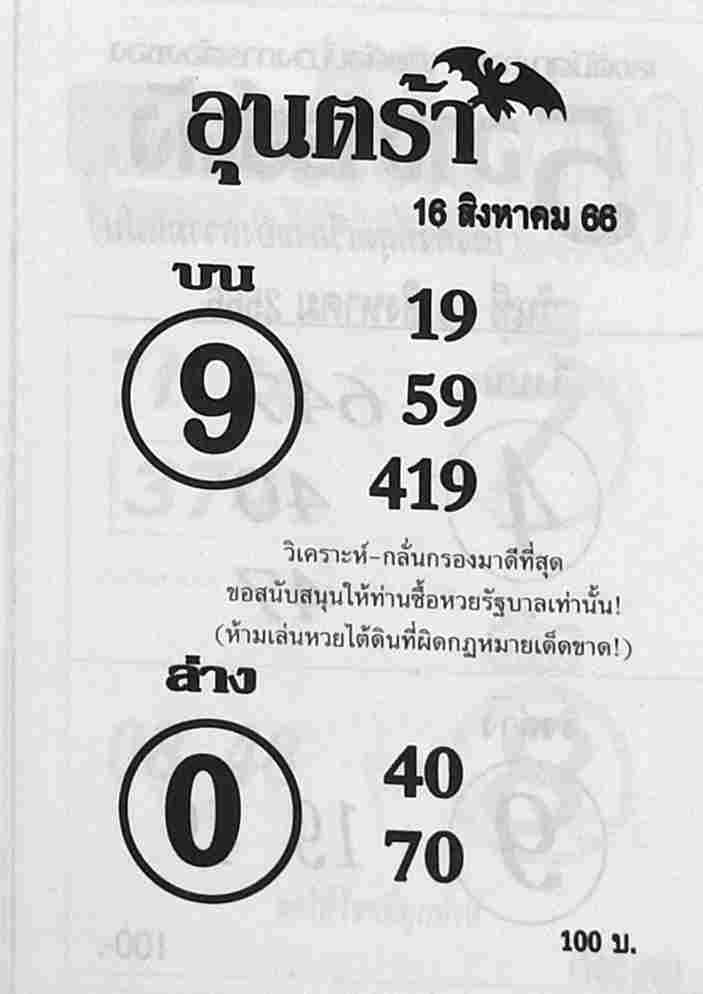หวยอุนตร้า 16/8/66