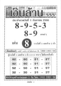 หวยเงินล้าน 1/9/66