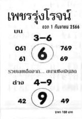 หวยเพชรรุ่งโรจน์ 1/9/66