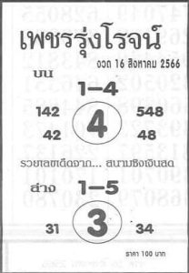 หวยเพชรรุ่งโรจน์ 16/8/66