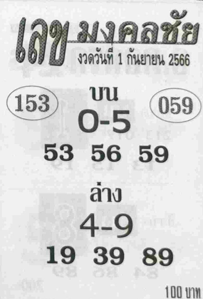 หวยเลขมงคลชัย 1/9/66
