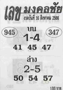 หวยเลขมงคลชัย 16/8/66