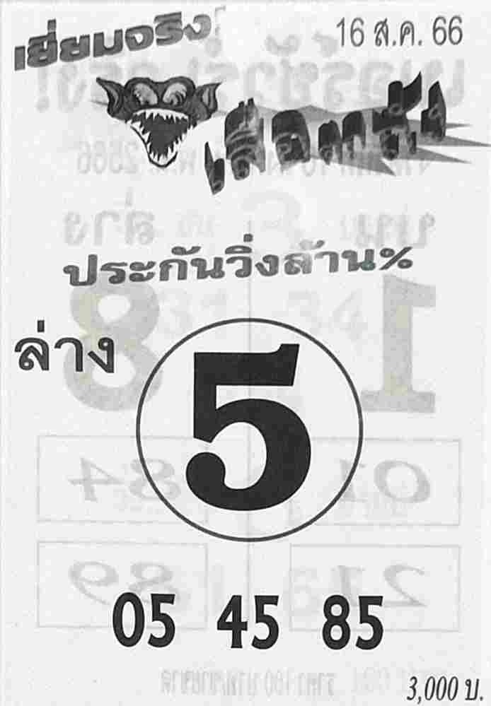 หวยเสือตกถัง 16/8/66