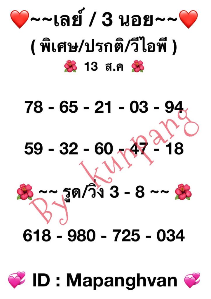 แนวทางหวยมาเลย์ 13/8/66 ชุดที่ 1