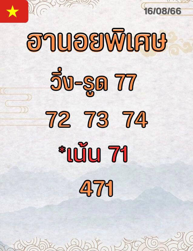 แนวทางหวยฮานอย 16/8/66 ชุดที่ 1