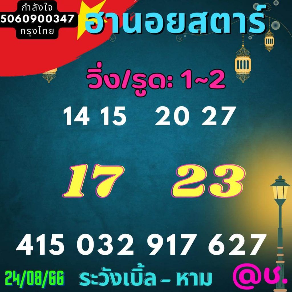 แนวทางหวยฮานอย 24/8/66 ชุดที่ 8