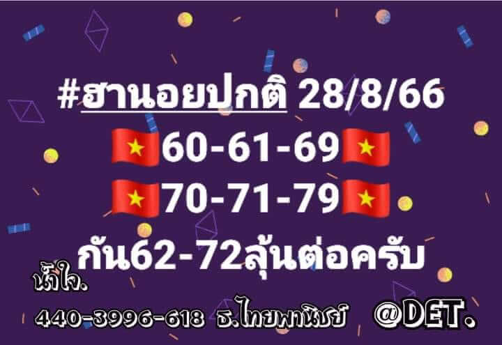 แนวทางหวยฮานอย 28/8/66 ชุดที่ 2